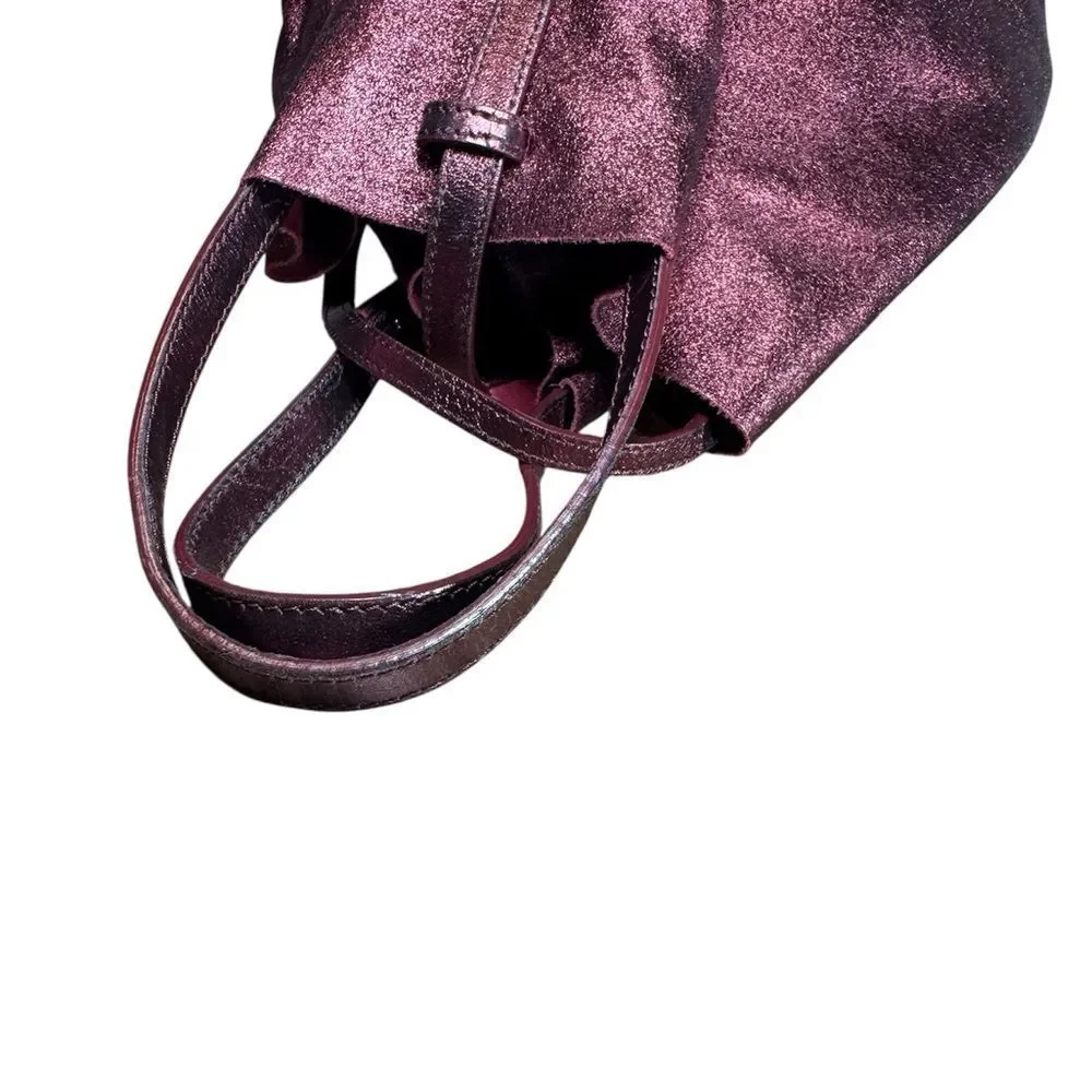 TIFFANY & CO Ruby Red Metallic Leather & Suede Reversible Small Bucket Hobo Bag
